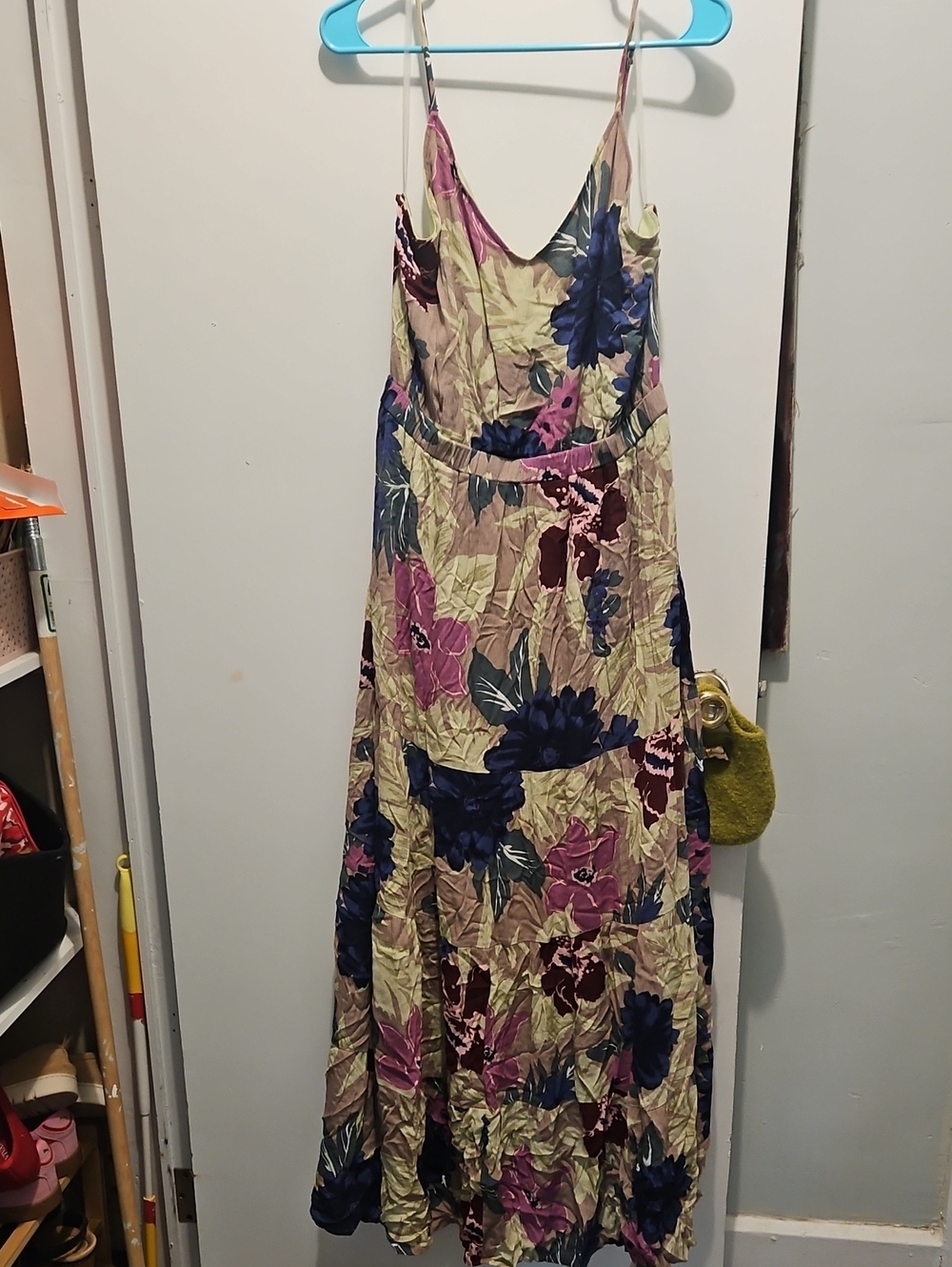 Floral Spaghetti-Strap Maxi Dress in Cream, Blue & Pink
